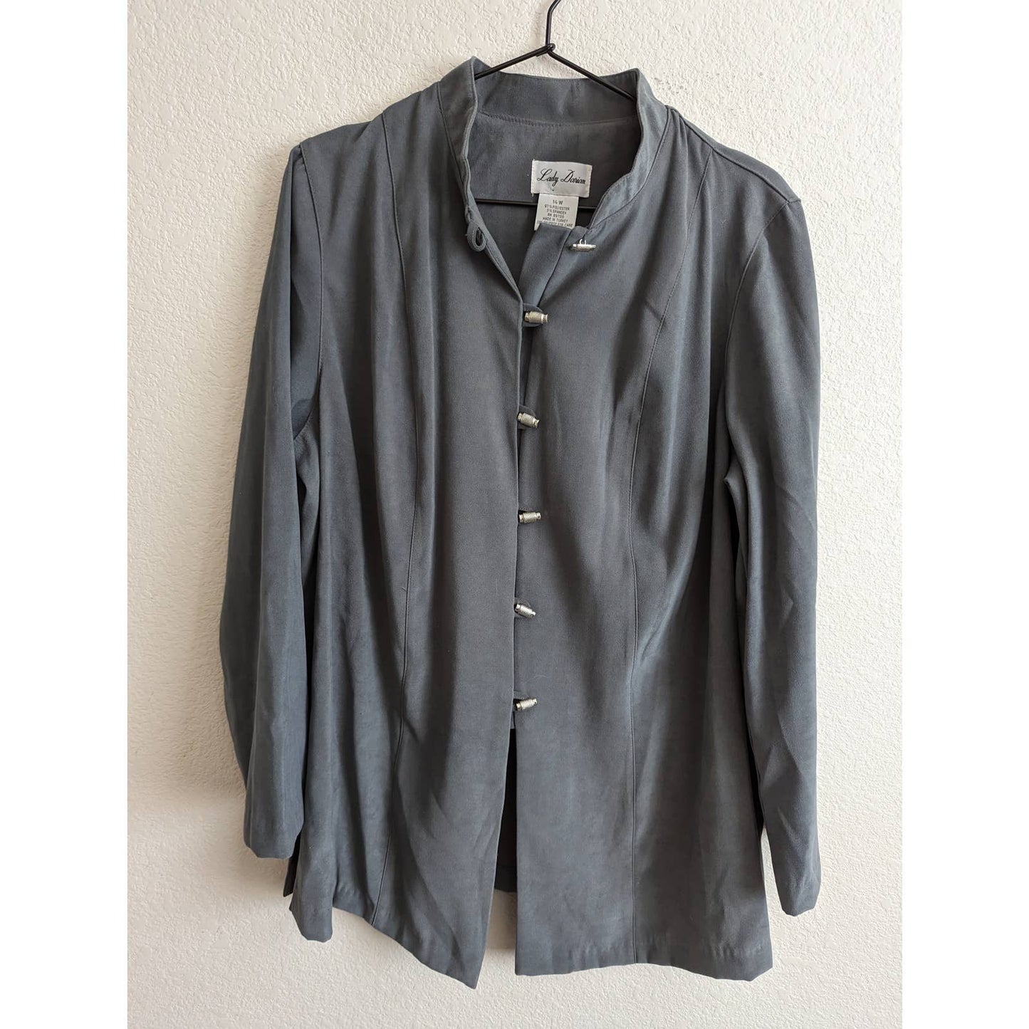 Vintage 1990s Lady Darian mujeres Sz 14W botón de palanca blusa negro manga larga