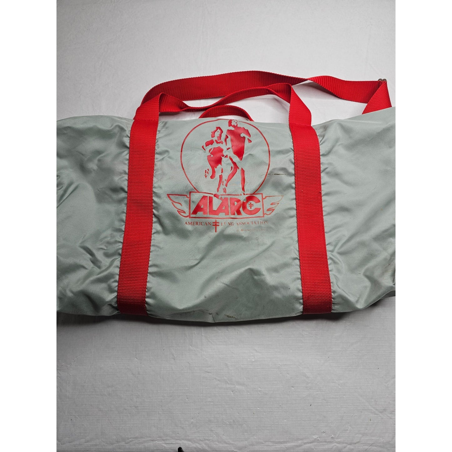 Vintage The Original Boomer Bag Nylon Duffel Bag Silver Red