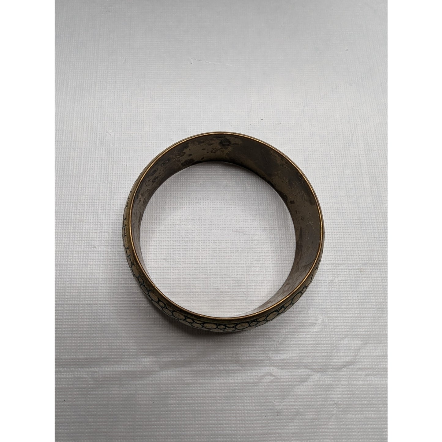 Vintage 1970s Womens Metal Bangle Bracelet Gold Dot Print Mod