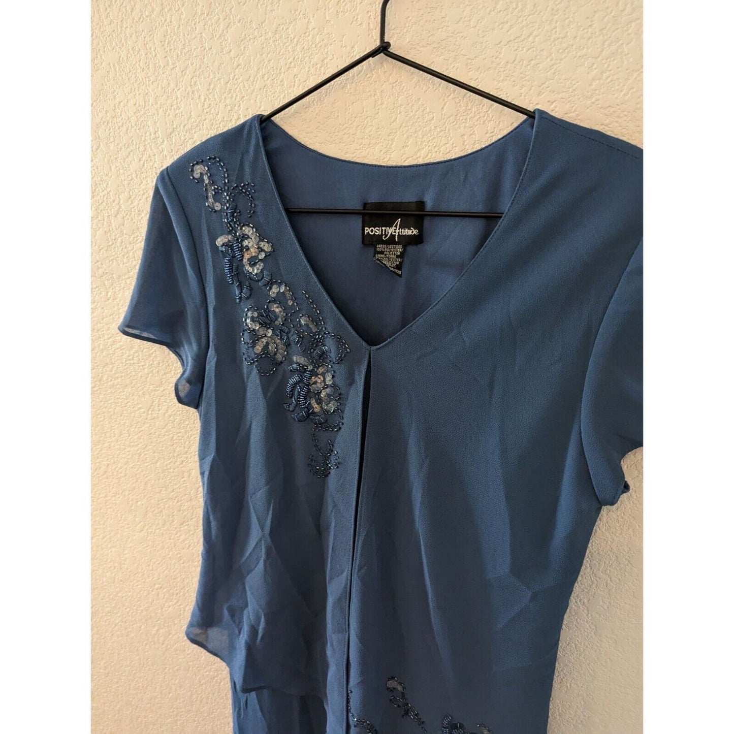 Vintage 1990s Positive Attitude Womens Sz 10 Maxi Dress Beaded Sequin Blue