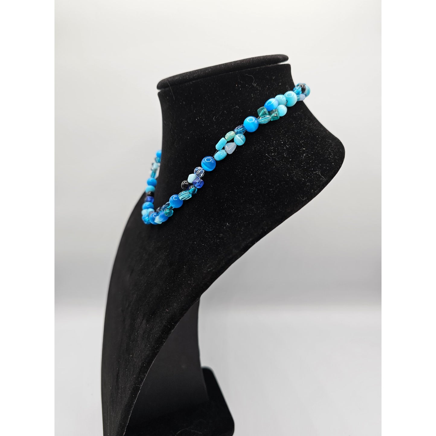 Vintage Y2K 2 Strand Glass Beaded Necklace Bright Blue Beads