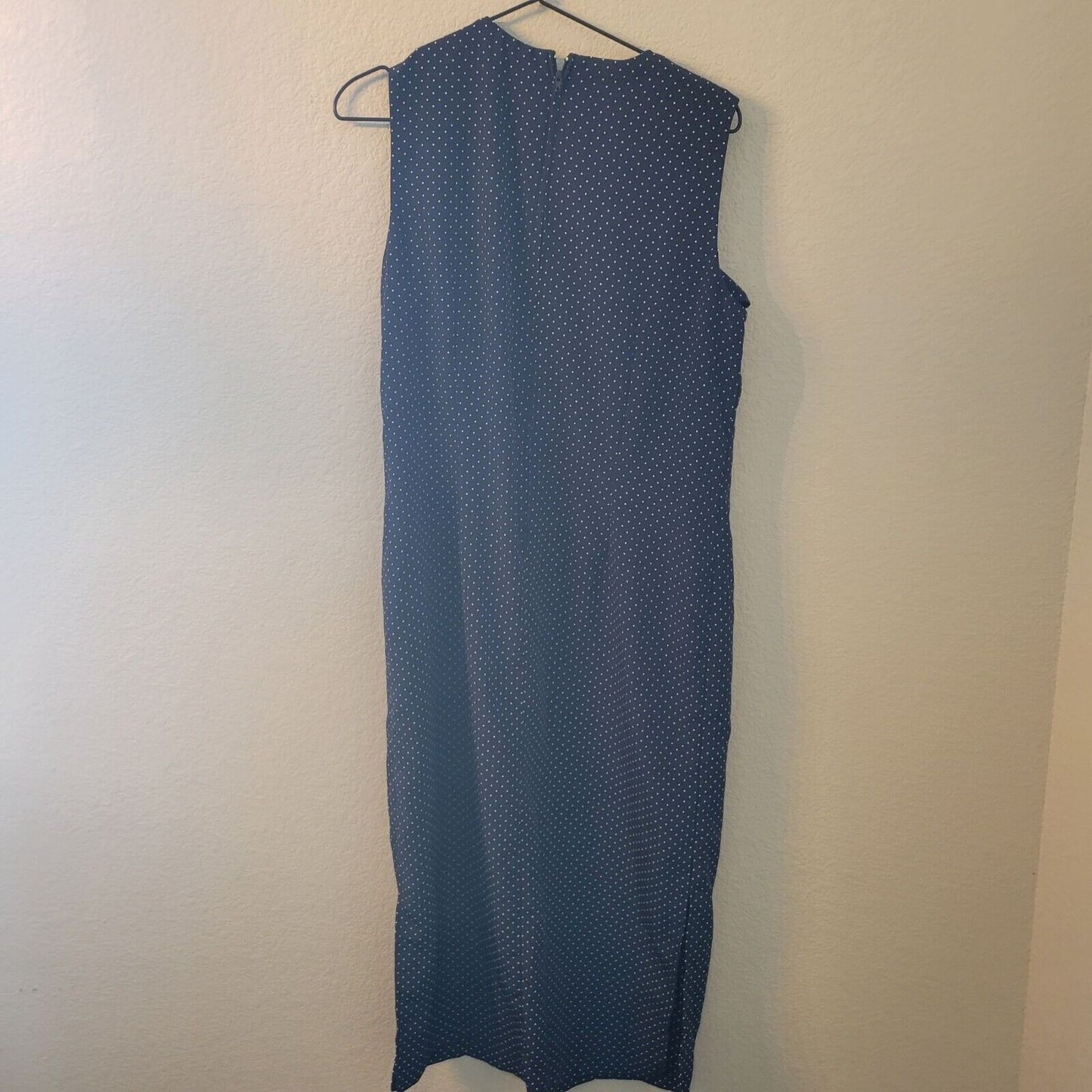 Karin Stevens Womens Sz 14P Petite Maxi Dress Navy Blue White Polka Dot