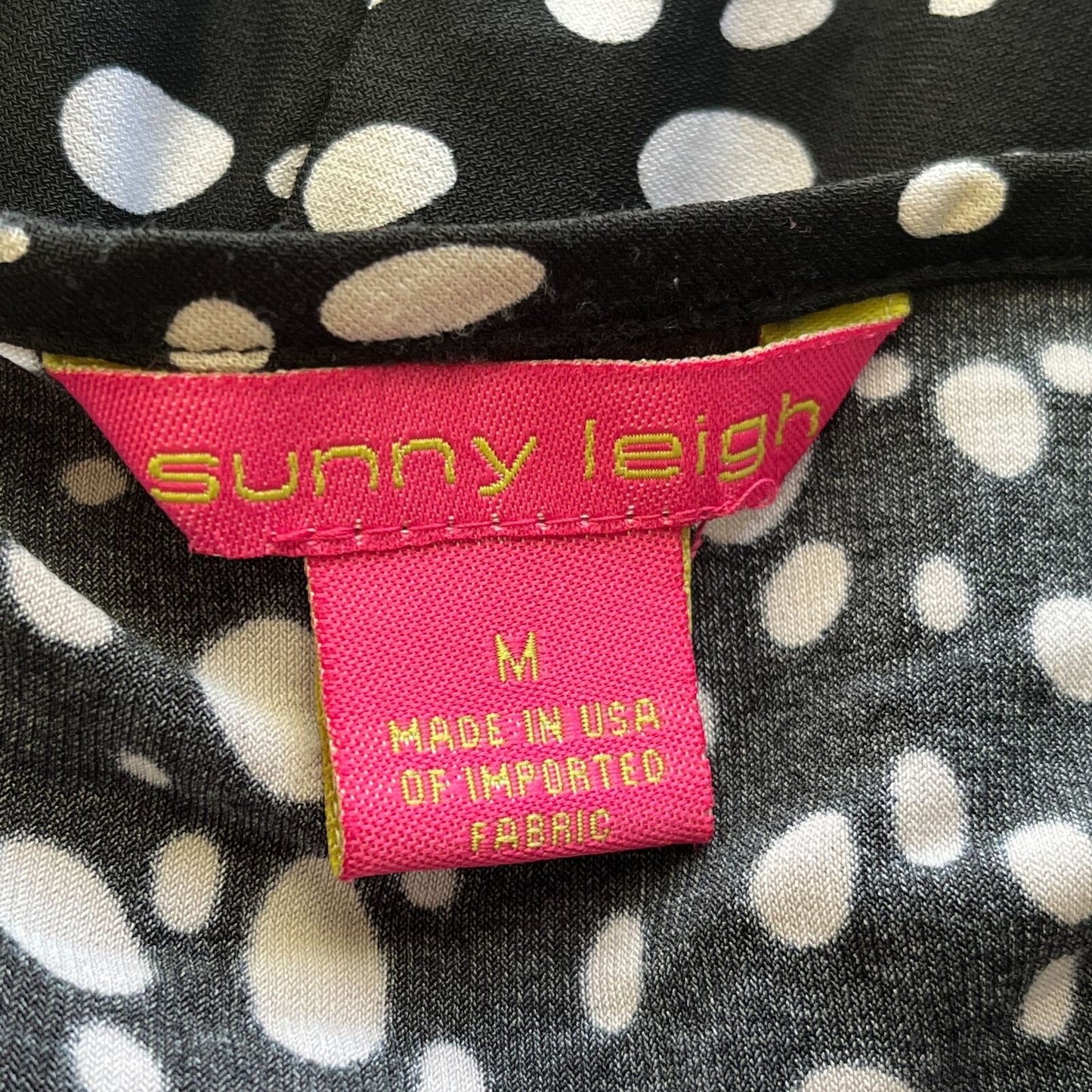 Sunny Leigh Womens Sz M Short Sleeve Midi Dress Black White Dots