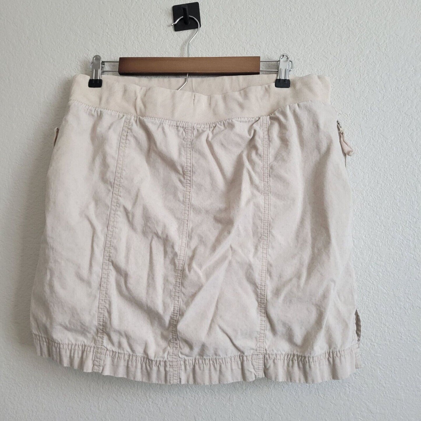 RXB Womens Sz 10 100% Cotton beige Pull On Skirt Skort Tie Waist Above Knee