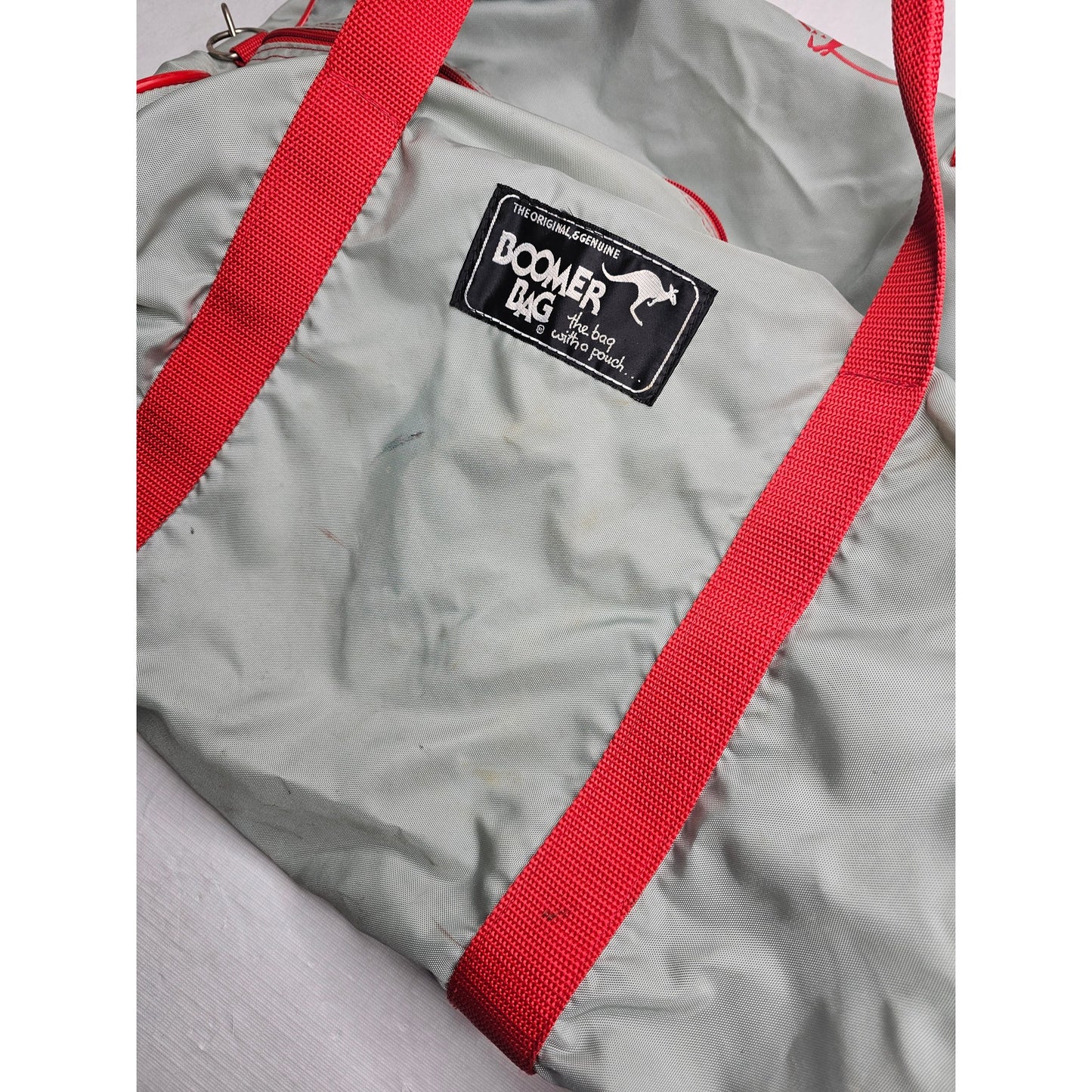Vintage The Original Boomer Bag Nylon Duffel Bag Silver Red