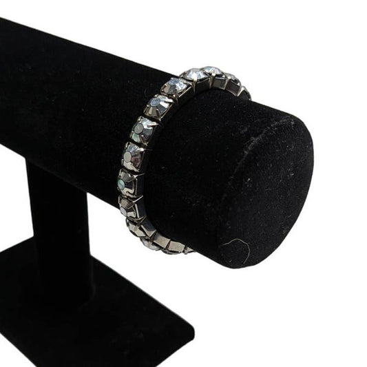 Vintage 1990s Silver Rhinestone Stretch Bracelet Diamond Shapes