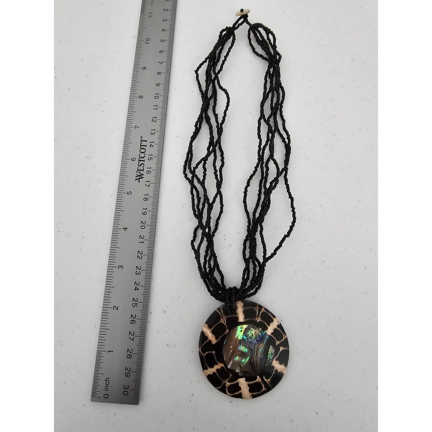 Vintage 1990s Statement Piece Multi Strand Pendant Necklac Black Mother of Pearl