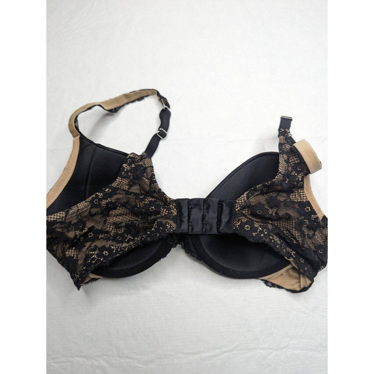 Maidenform mujer Sz 36B camiseta sujetador negro beige encaje ribete