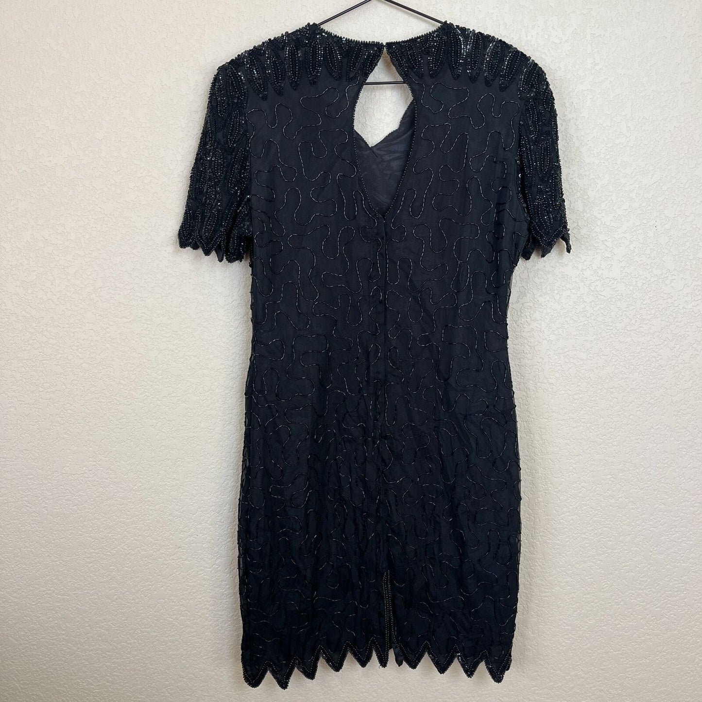 Vintage JMC Womens Sz L 100% Silk Fully Beaded Dress Black Formal