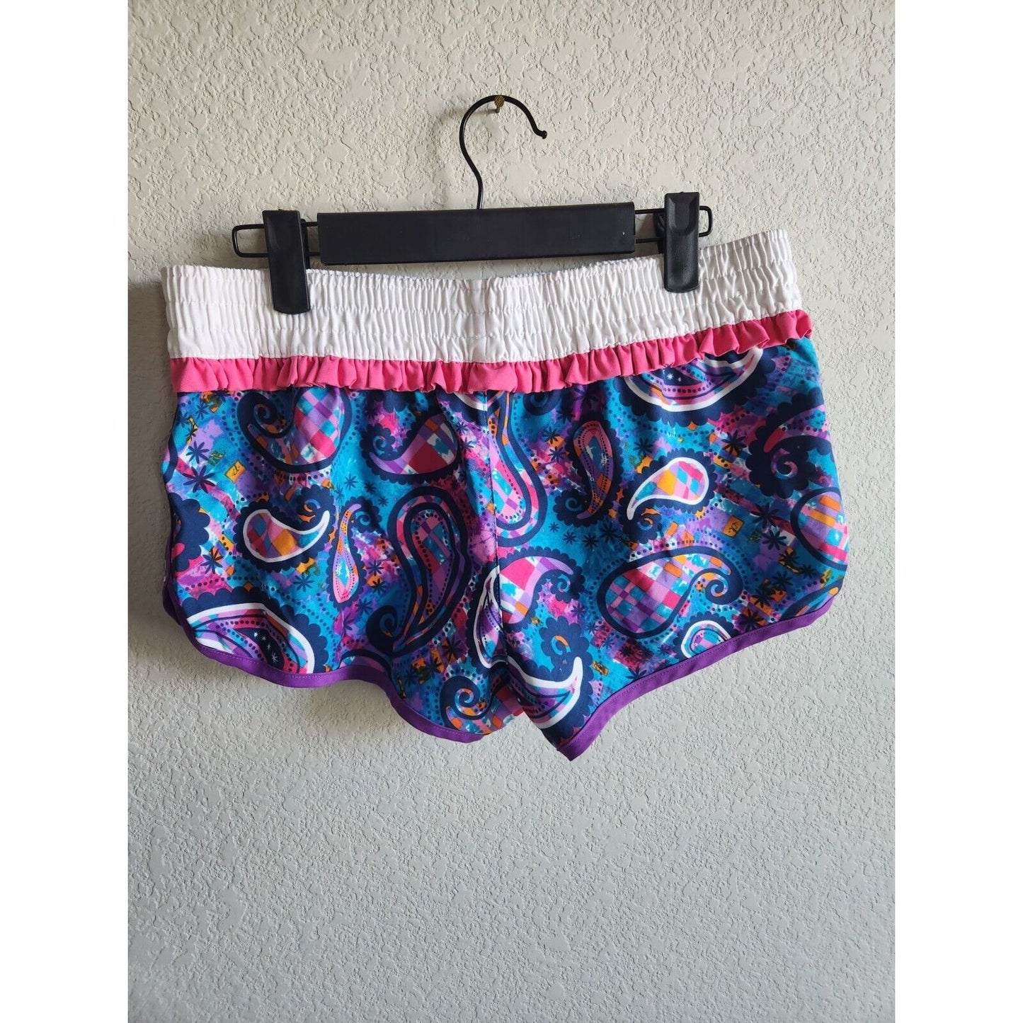OP Juniors Sz M Pull On Athletic Water Shorts Bright Purple Pink Paisley