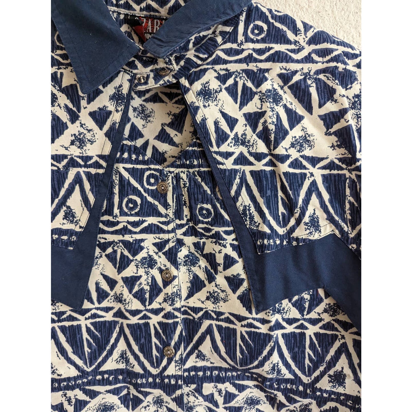 Vintage Ozark Mountain Jean Co mujer Sz L algodón botón hasta camisa occidental azul