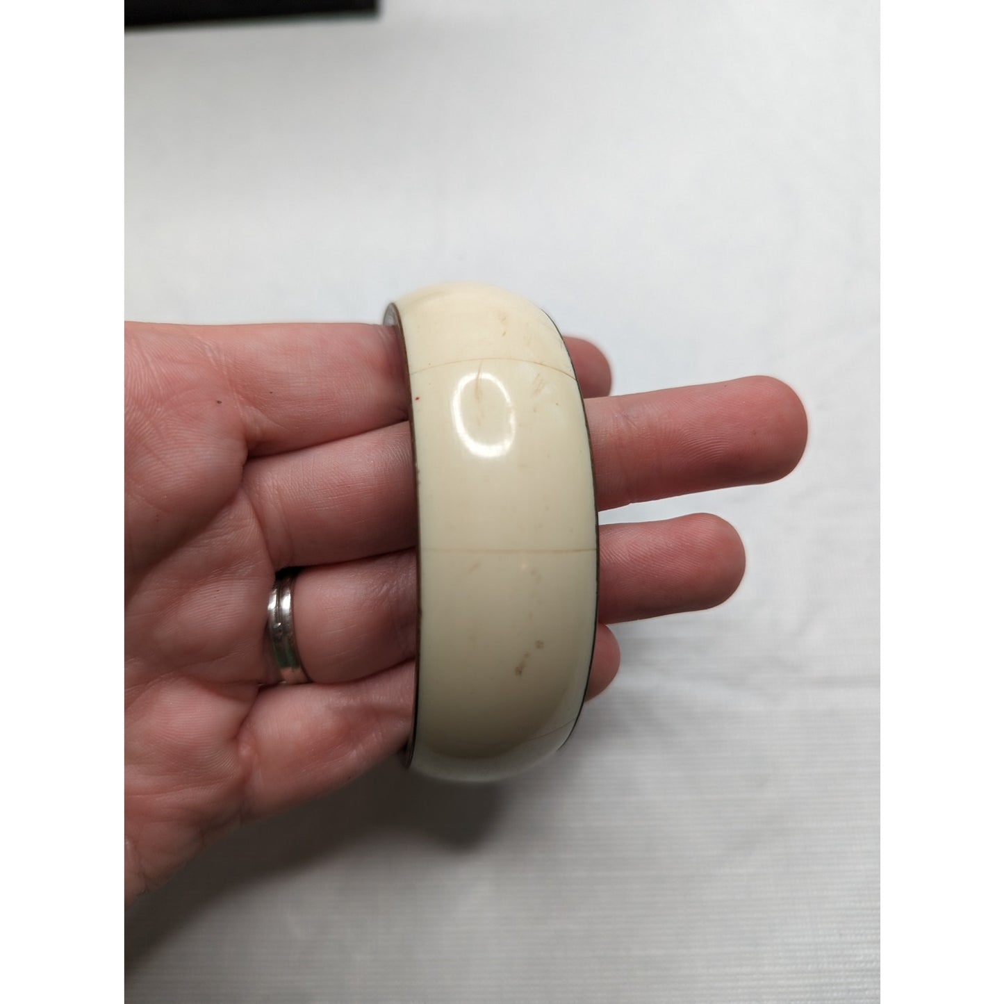 Vintage Mid century Womens Bangle Bracelet Ivory Stone Brass