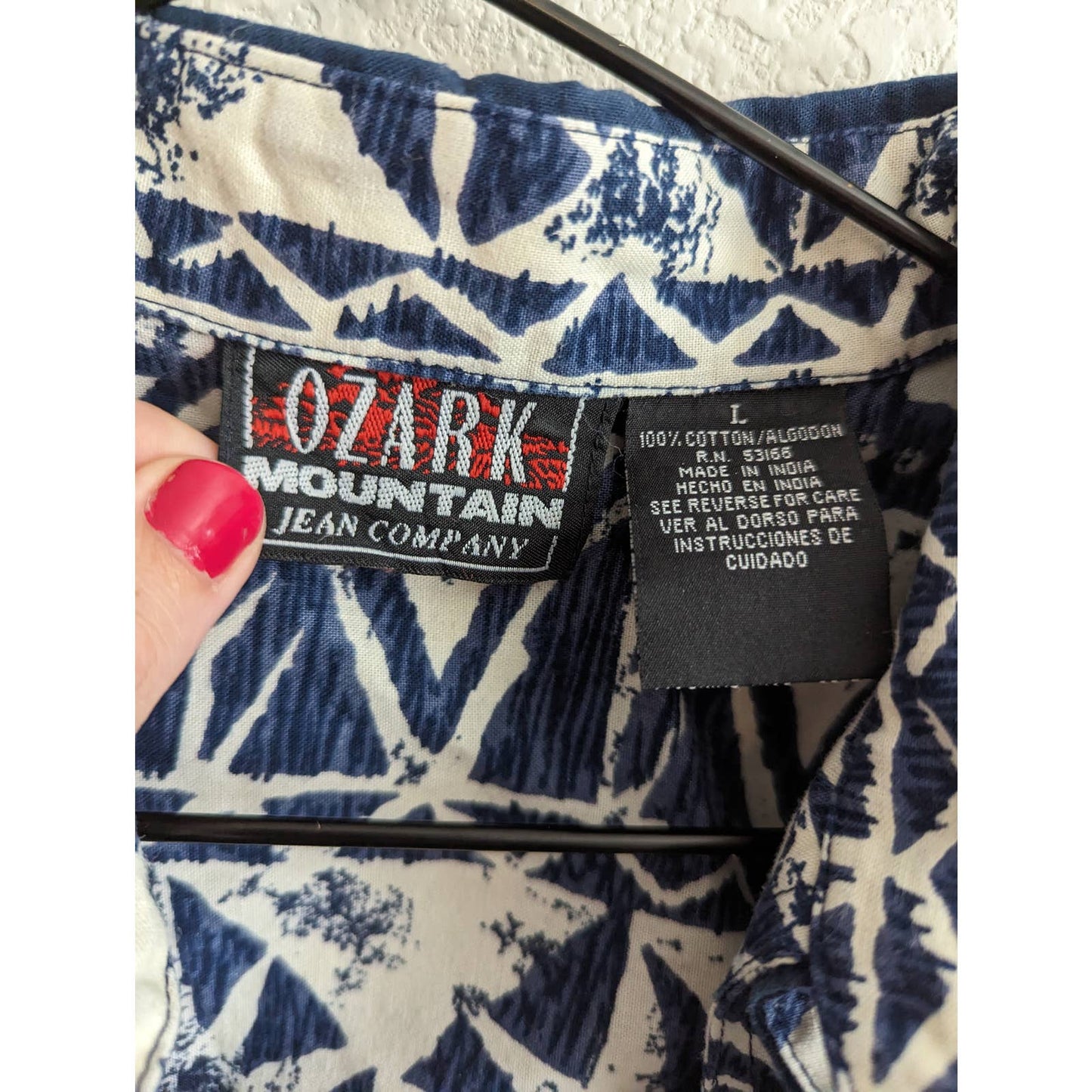 Vintage Ozark Mountain Jean Co mujer Sz L algodón botón hasta camisa occidental azul