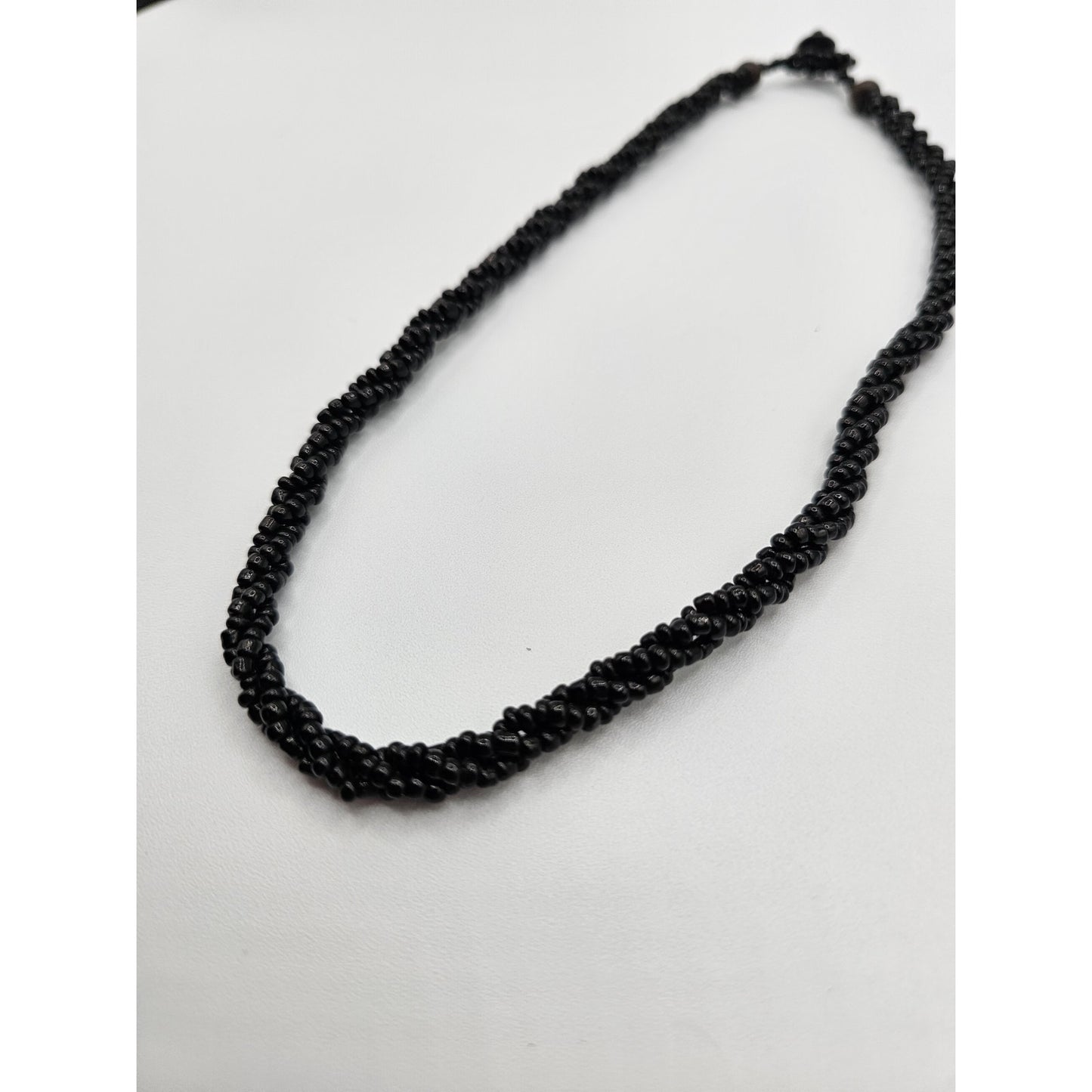 Vintage Solid Black Seed Bead Rope Style Braided Necklace Y2K