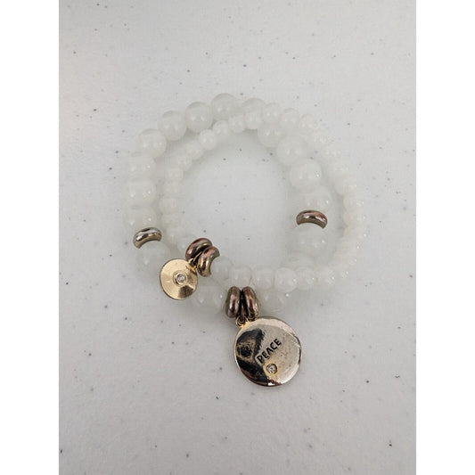 The Limited Womens Set of 2 Beaded Bracelets White Silver Peace