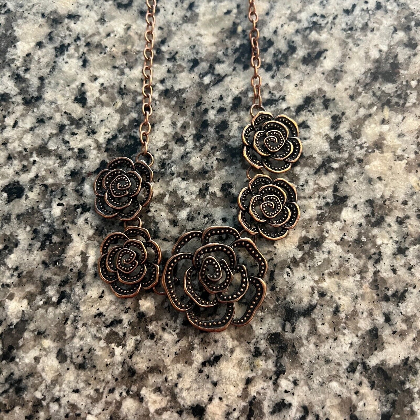 Paparazzi Womens Necklace and Earring Set Rose Flower Bronze