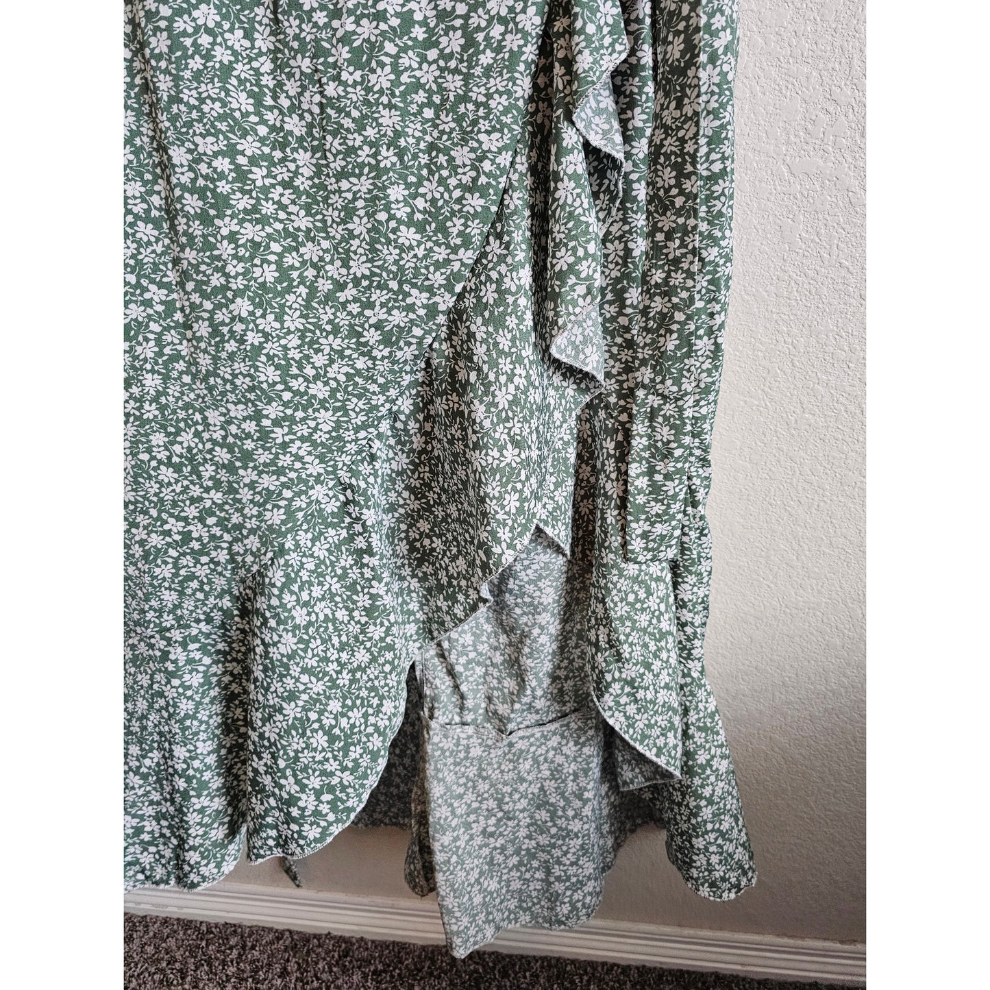 Shein Womens Sz XXL High Low Hem Tie Waist Dress White Green Floral