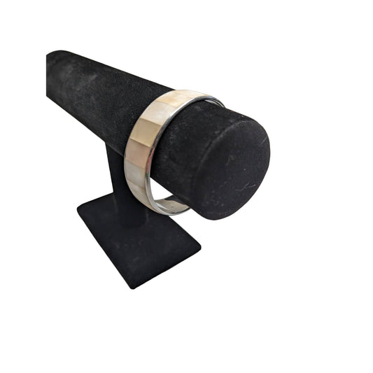 Vintage 1970s Womens Bangle Bracelet Mother of Pearl Ivory Inlay