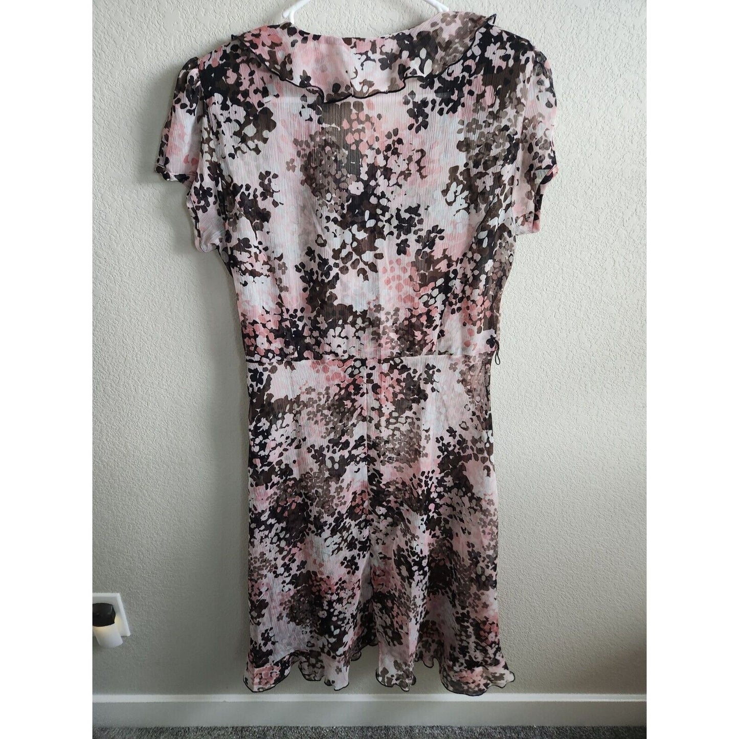 Vintage JBS Womens Sz 12 Midi Length Dress Brown Pink Abstract Dots