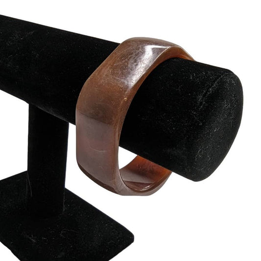 Vintage Mid Century Womens Geometric Bangle Bracelet Brown Amber