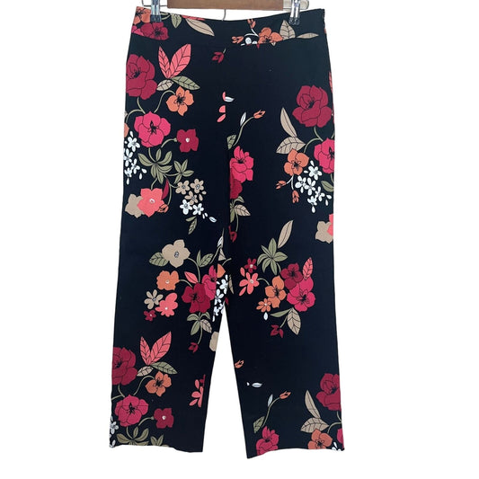 Vintage Rafaella Womens Sz 8 Capri Length Straight Leg Cotton Pants Floral Black
