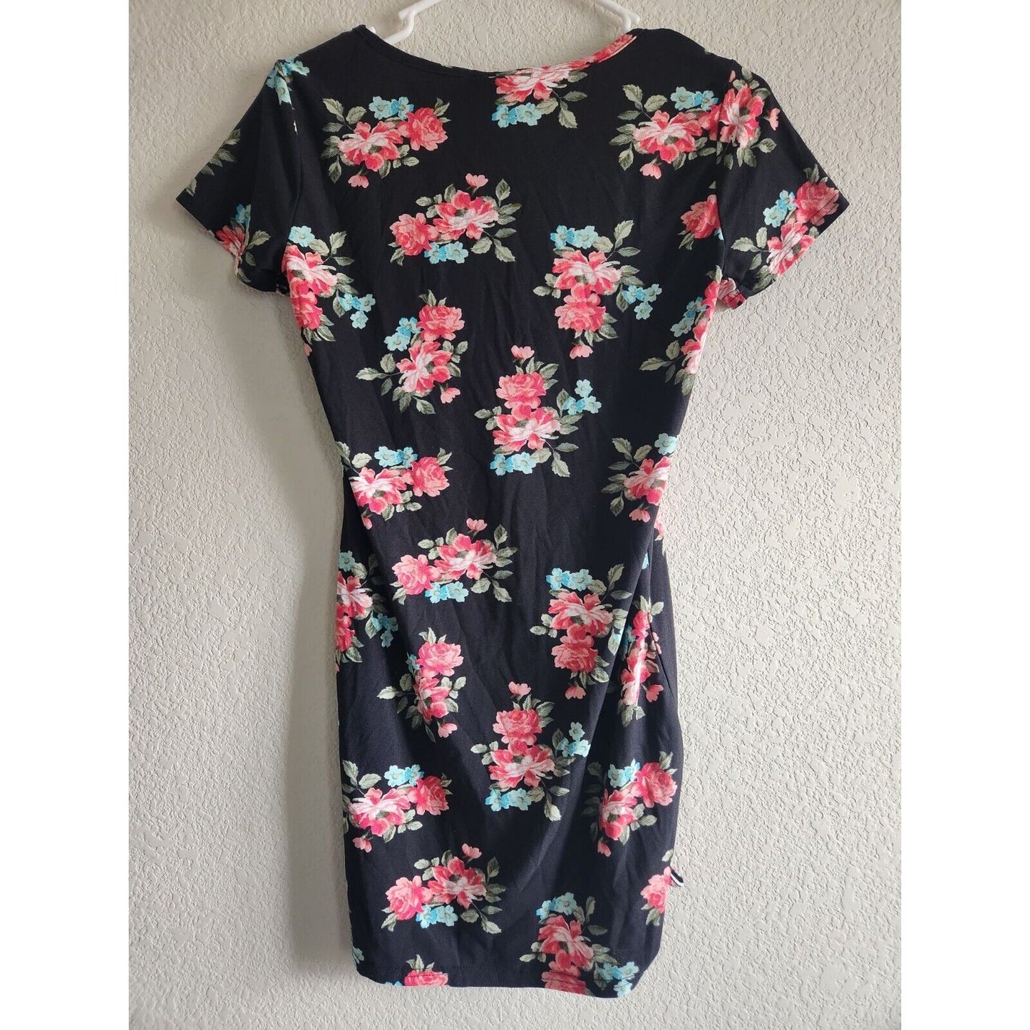 Kristin Nicole Womens Sz S Short Sleeve Mini Dress Black Pink Floral