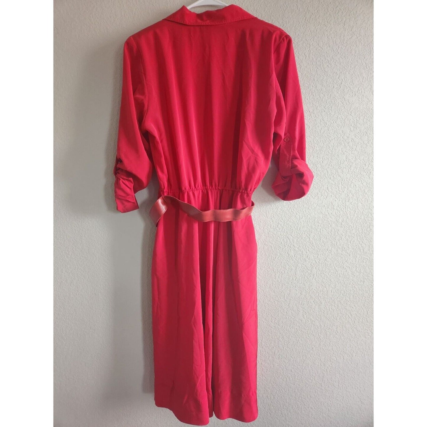 Vintage 1970s Ms Chaus Womens Sz 14P Petite Belted Midi Dress Red
