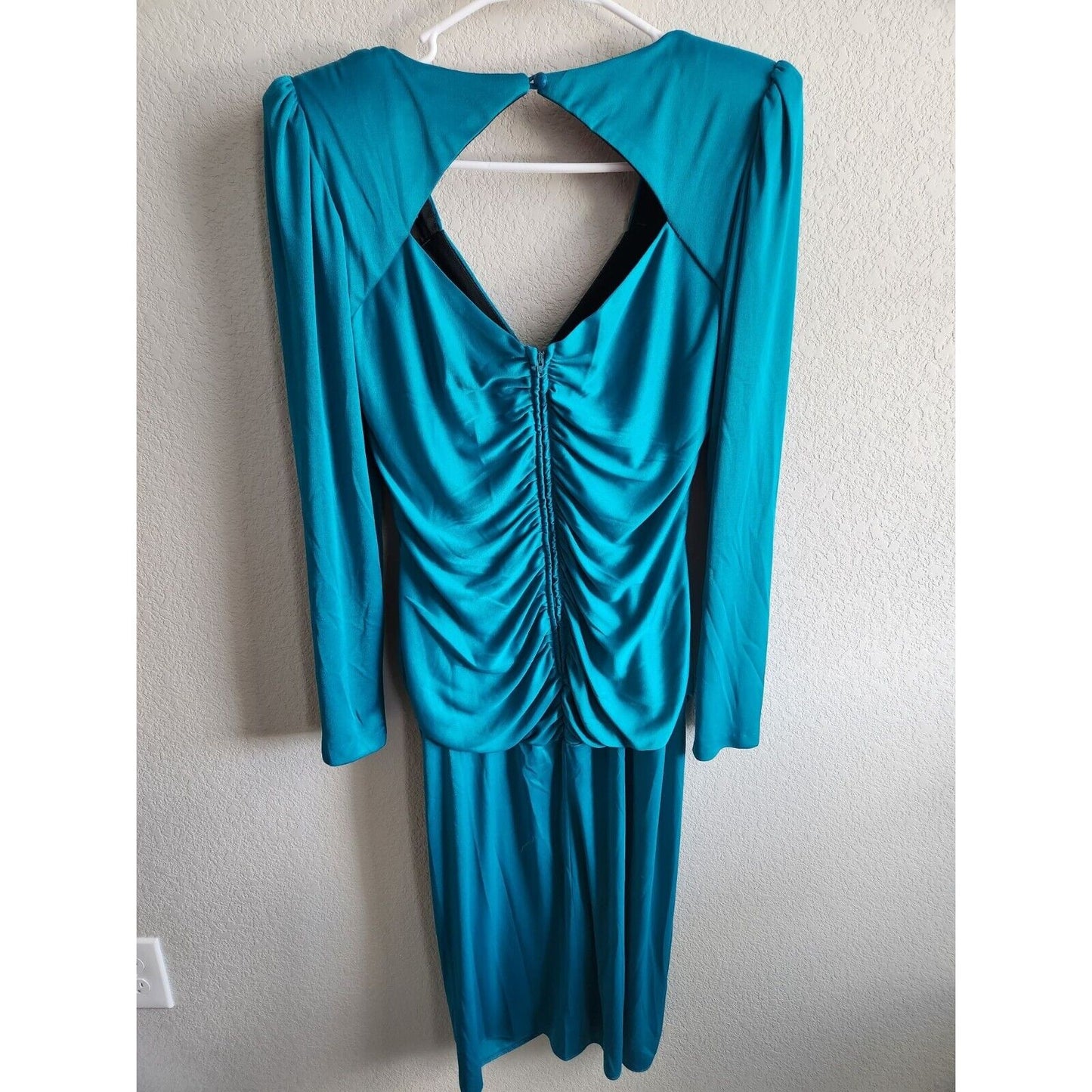 Vintage A La Carte California Womens Sz M Formal Midi Dress Blue Satin Rhineston