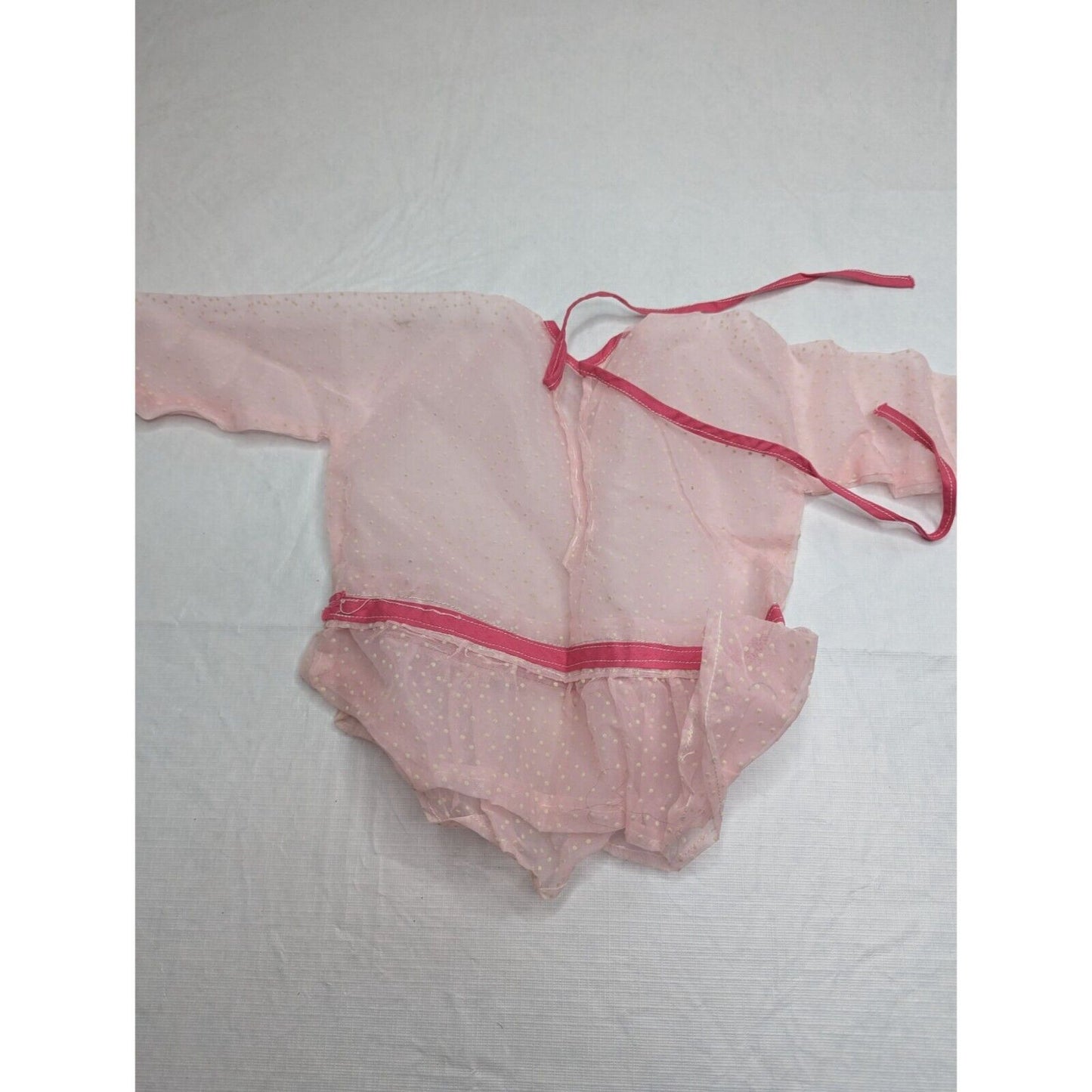 Vintage 1960s Baby Girls Sz 6M Semi Sheer Pink Polka Dot Long Sleeve Shirt