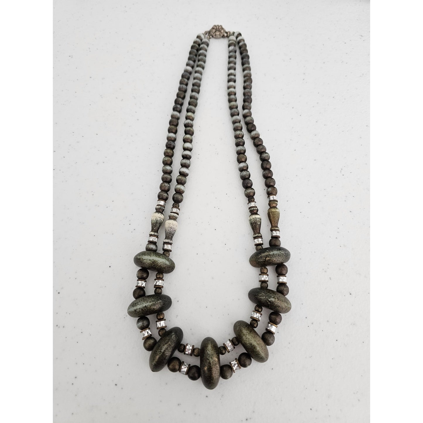 Vintage 2 Strand 1970s Metallic Beaded Necklace Bronze Silver Brown
