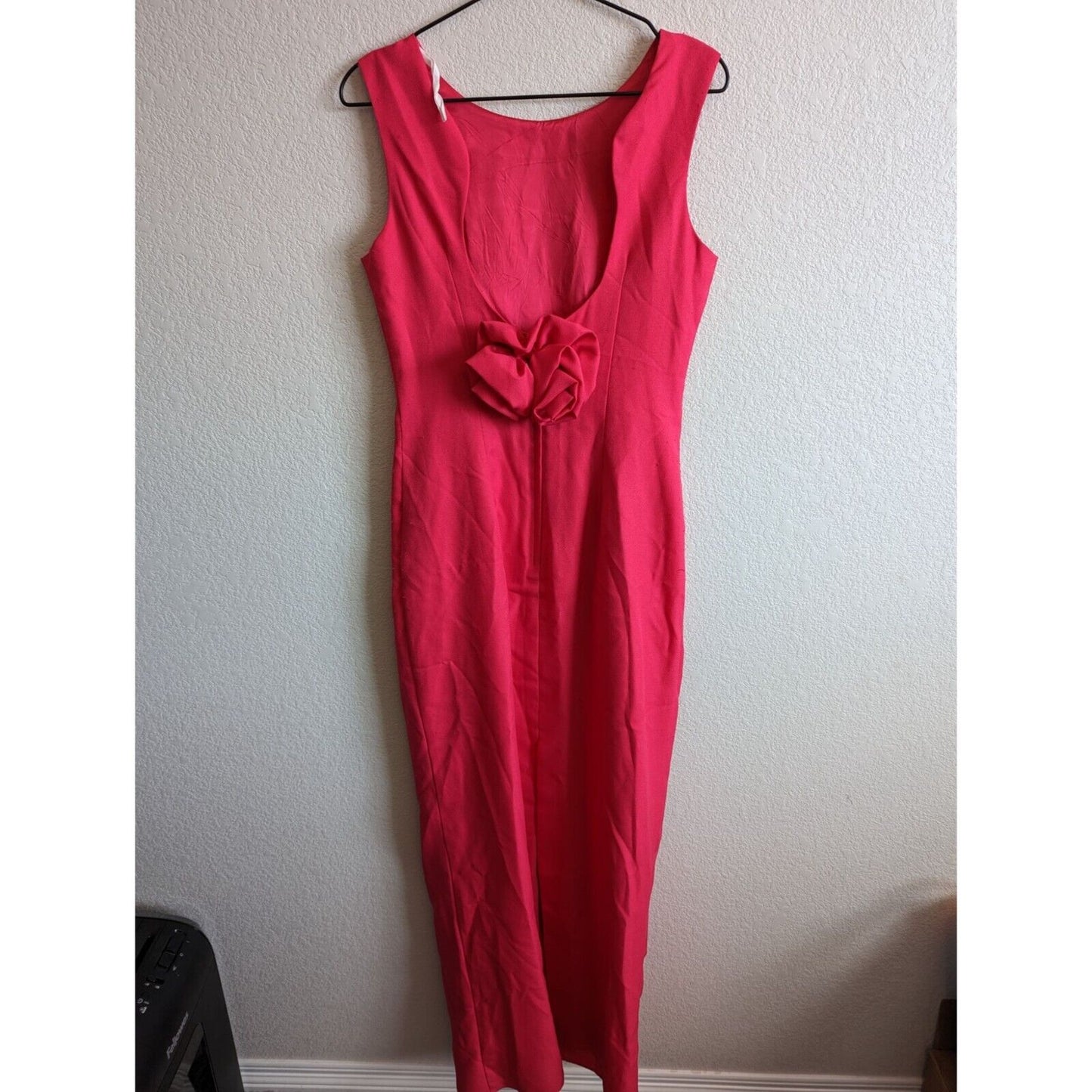 Vintage 1980s Womens Sz L Formal Prom Dress Bright Pink Low Back Maxi