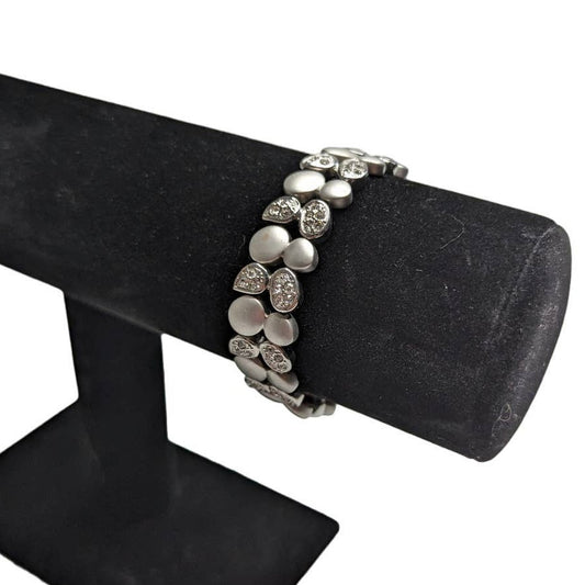 Vintage 1990s Silver Tone Rhinestone Two Layer Clasp Bracelet