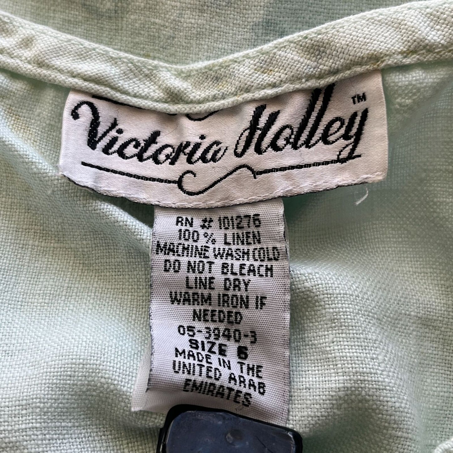 Victoria Holley Womens Sz 6 100% Linen Sleeveless Knee Length Dress Sage Green