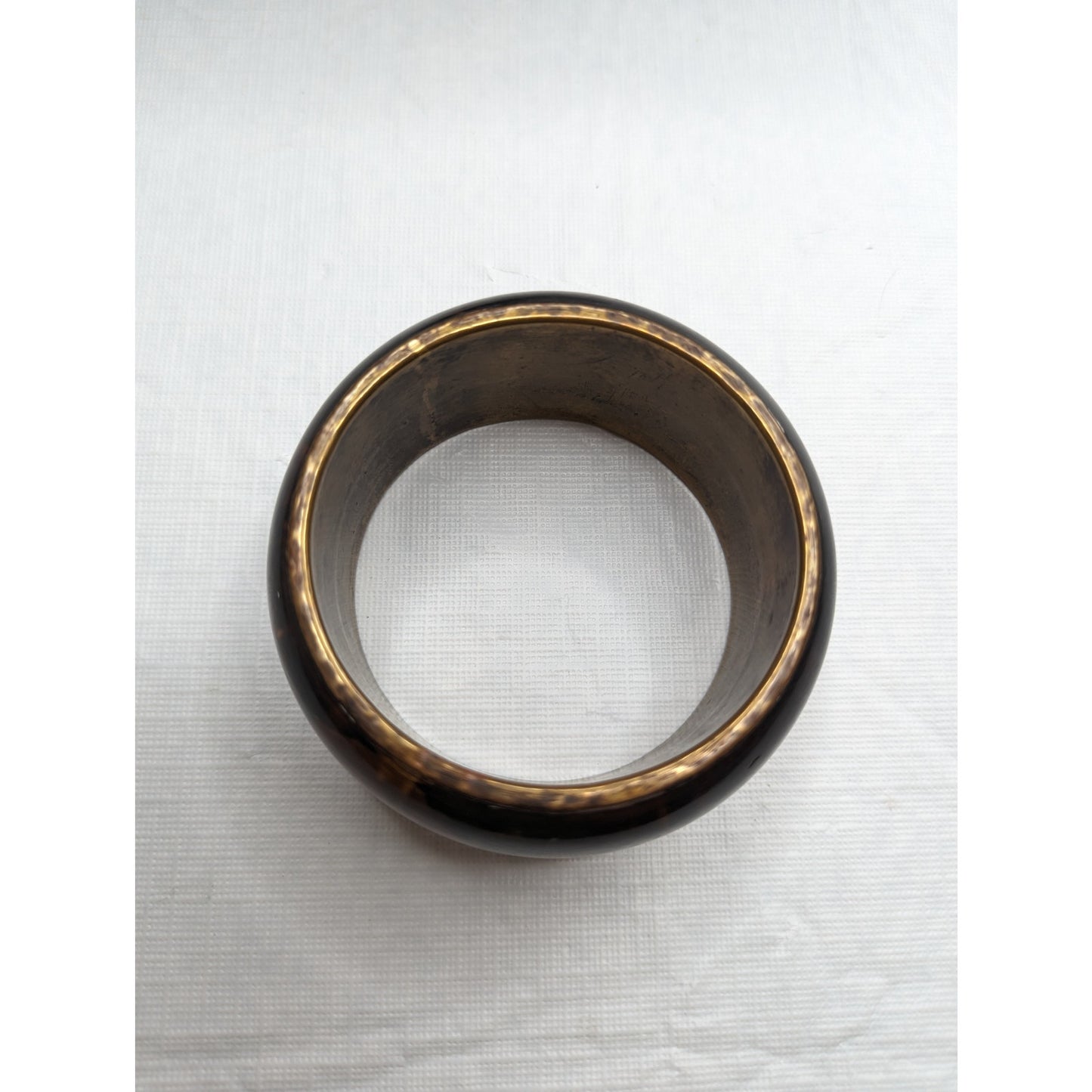 Vintage Mid Century Brass and Wood Bangle Bracelet Brown Ivory