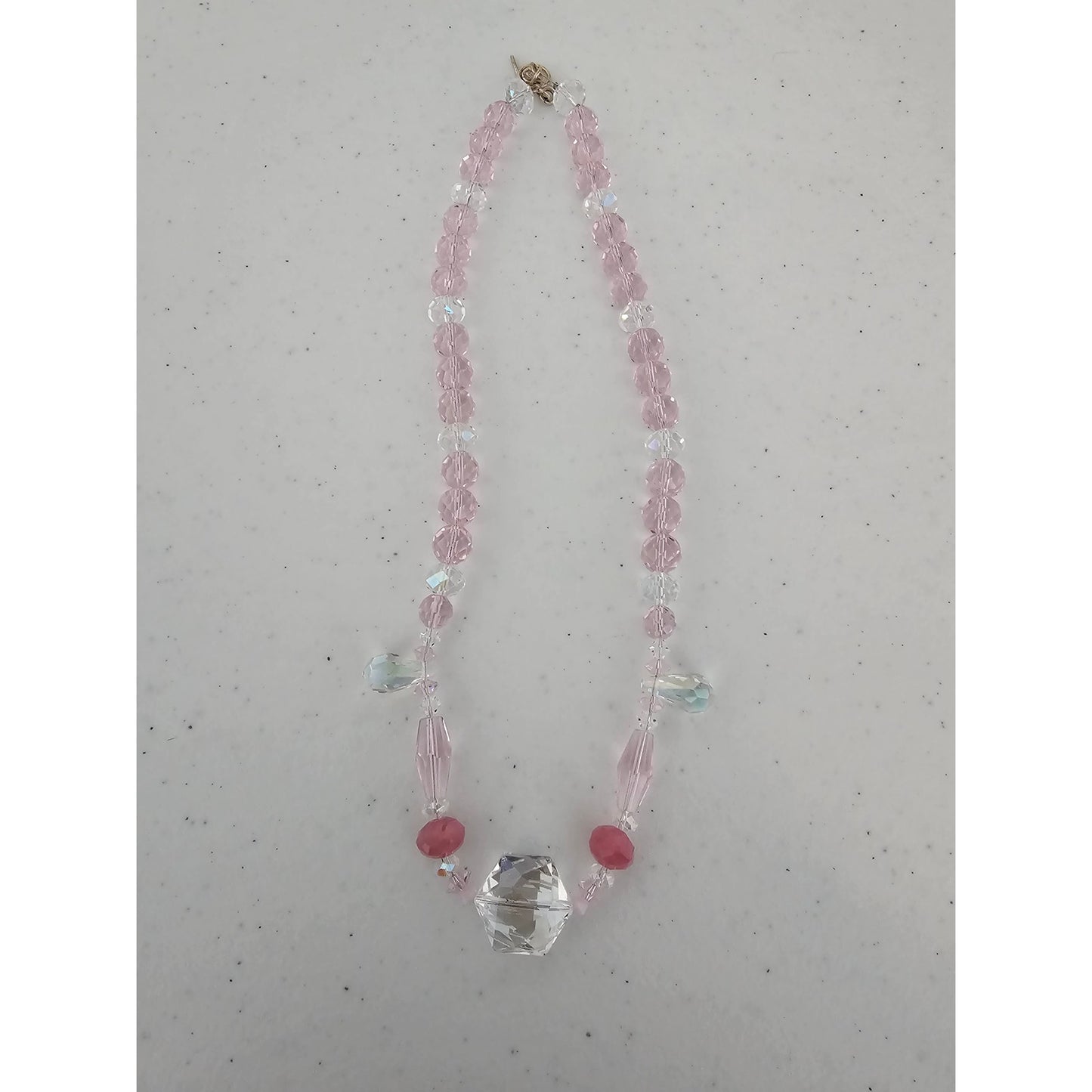Vintage Y2K Womens Single Strand Necklace Clear Rhinestone Pink Preppy