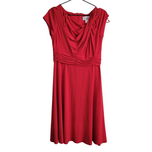 J Howard Womens Sz 10 Cherry Red Midi Career Dress Draped Top