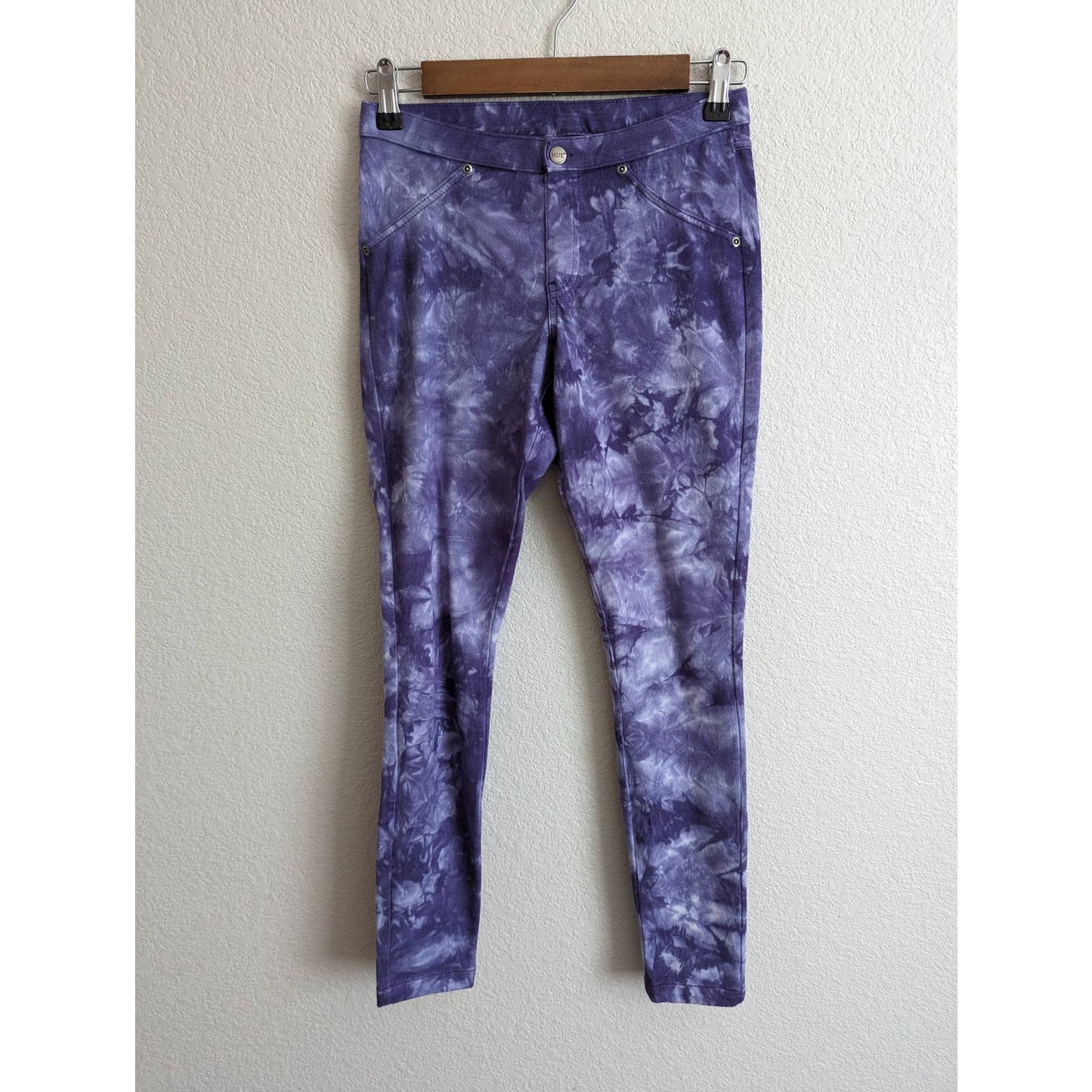 Hue Jeans Jegging Elásticos Sin Tirantes Para Mujer Talla XS Teñido Anudado Púrpura