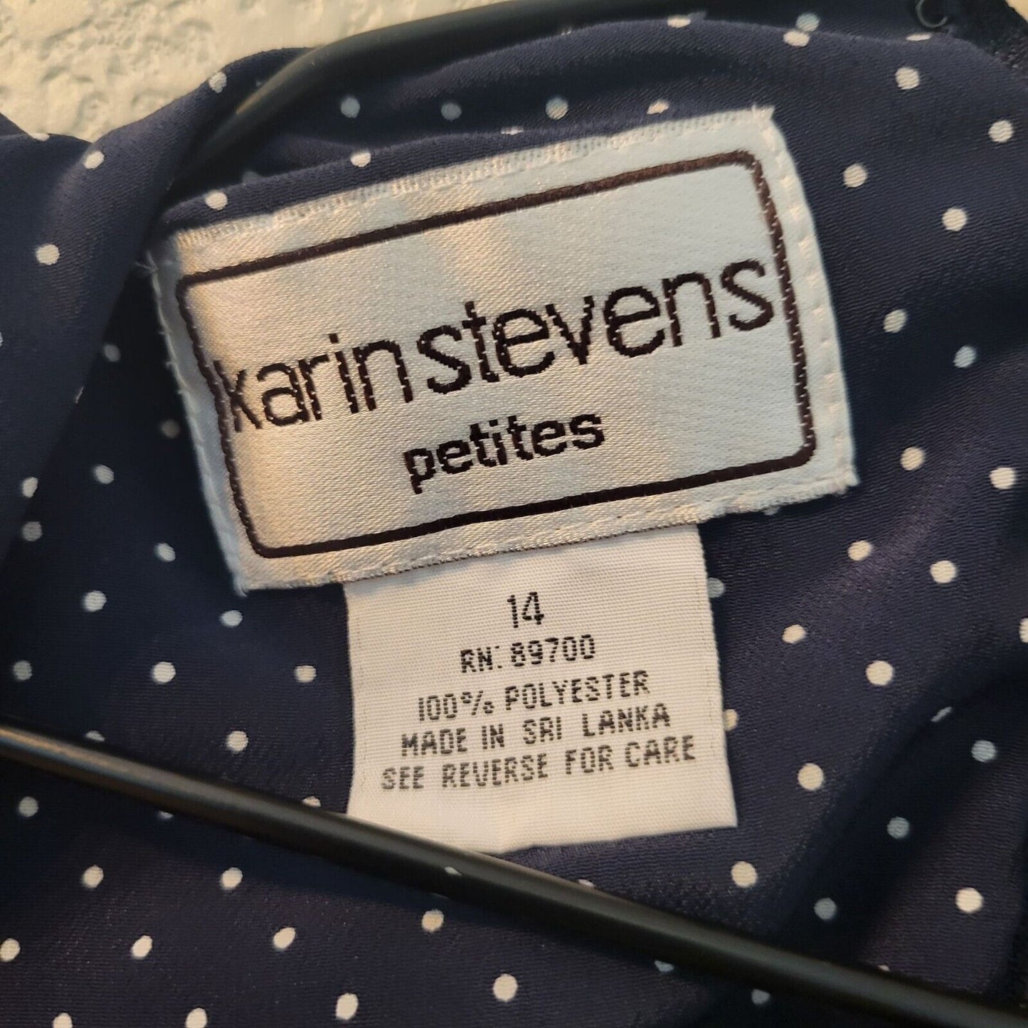 Karin Stevens Womens Sz 14P Petite Maxi Dress Navy Blue White Polka Dot