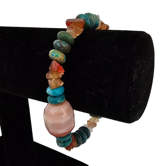 Vintage Y2K Single Strand Glass Stone Beaded Bracelet Colorful Boho