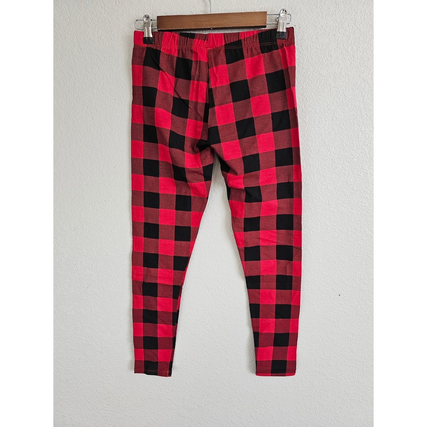 No Boundaries Juniors Sz M Ankle Leggings Black Red Buffalo Plaid