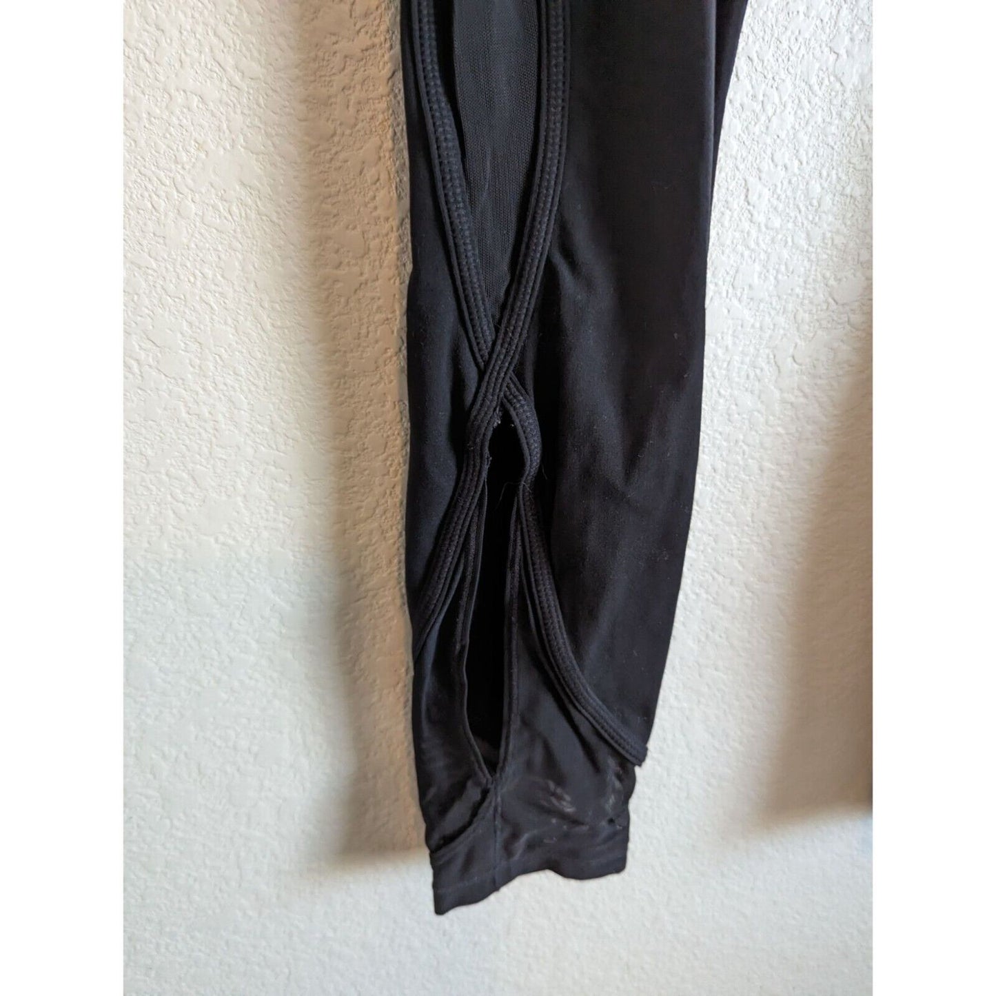 Athleta Womens Sz S Compression Leggings Black Mesh Bottom Cropped