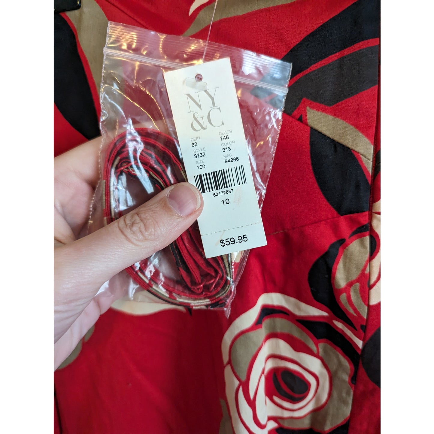 New York & Company Sz 10 Strapless Formal Dress Red Floral Knee Length NEW