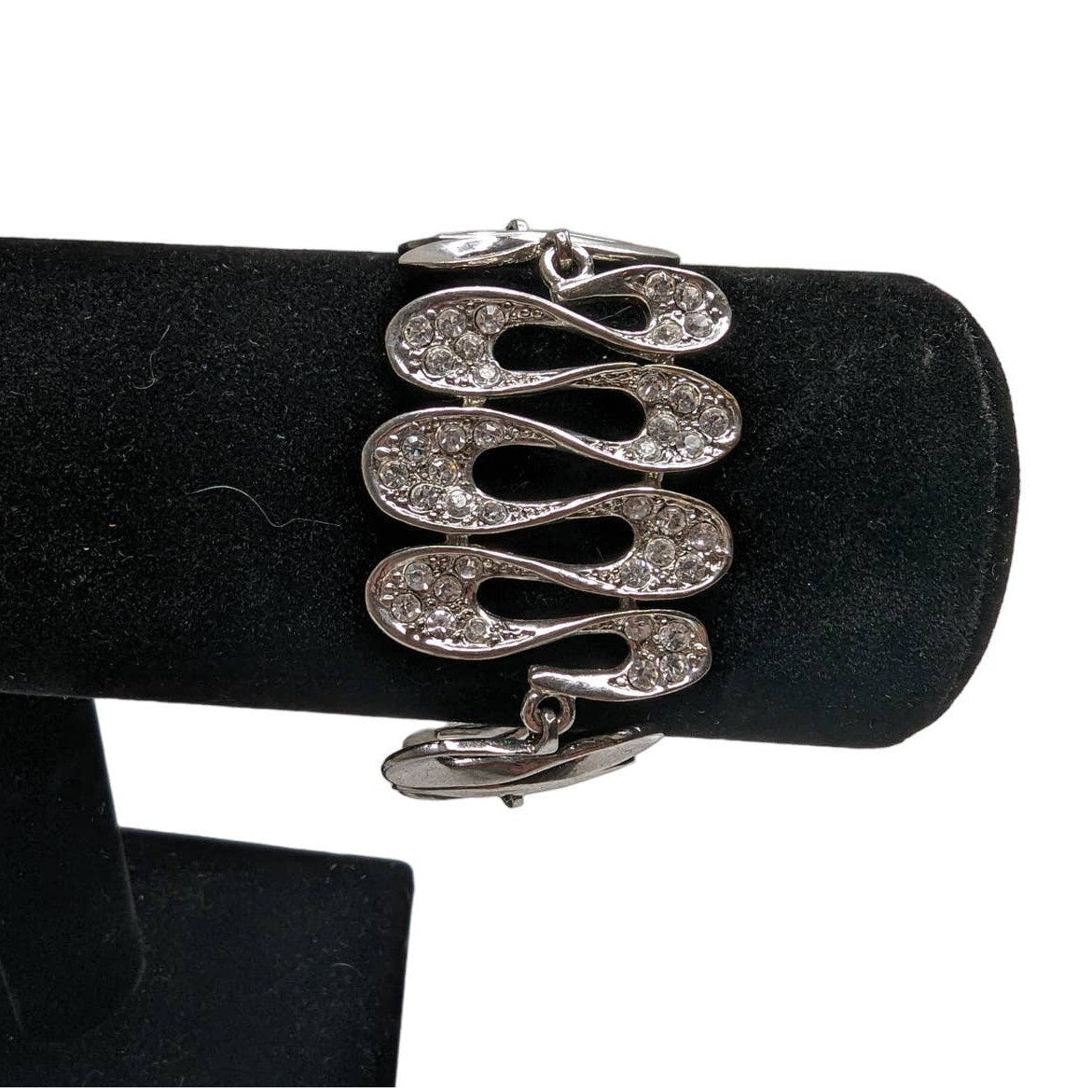 Vintage Y2K Silver and Rhinestone Bangle Bracelet Wide