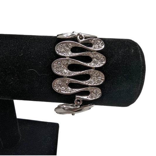 Vintage Y2K Silver and Rhinestone Bangle Bracelet Wide