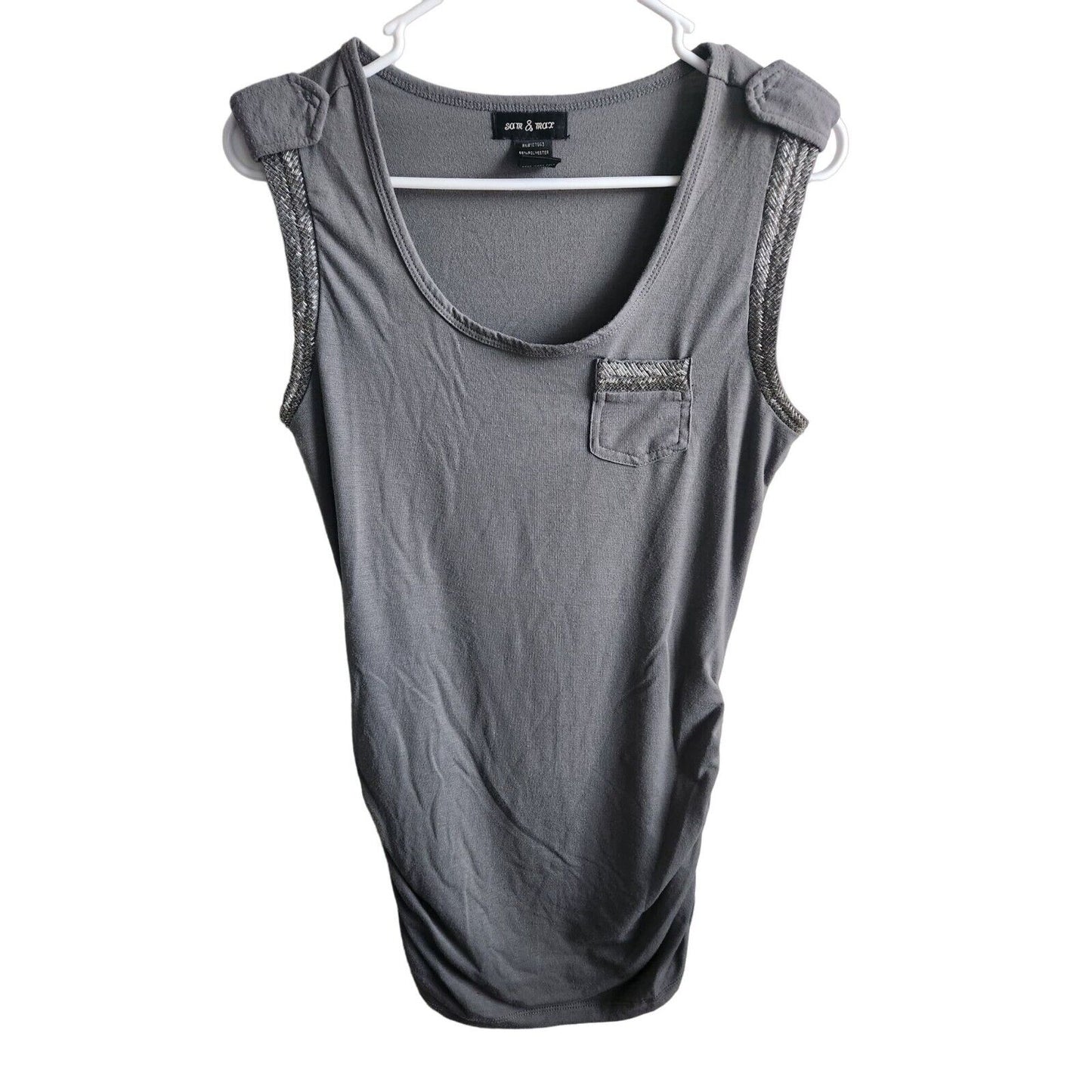 Sam & Max womens Sz M Mini Dress Gray w. Silver Trim Sleeveless