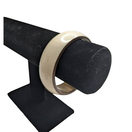 Vintage Mid century Womens Bangle Bracelet Ivory Stone Brass