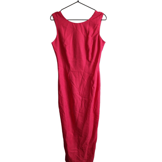 Vintage 1980s Womens Sz L Formal Prom Dress Bright Pink Low Back Maxi