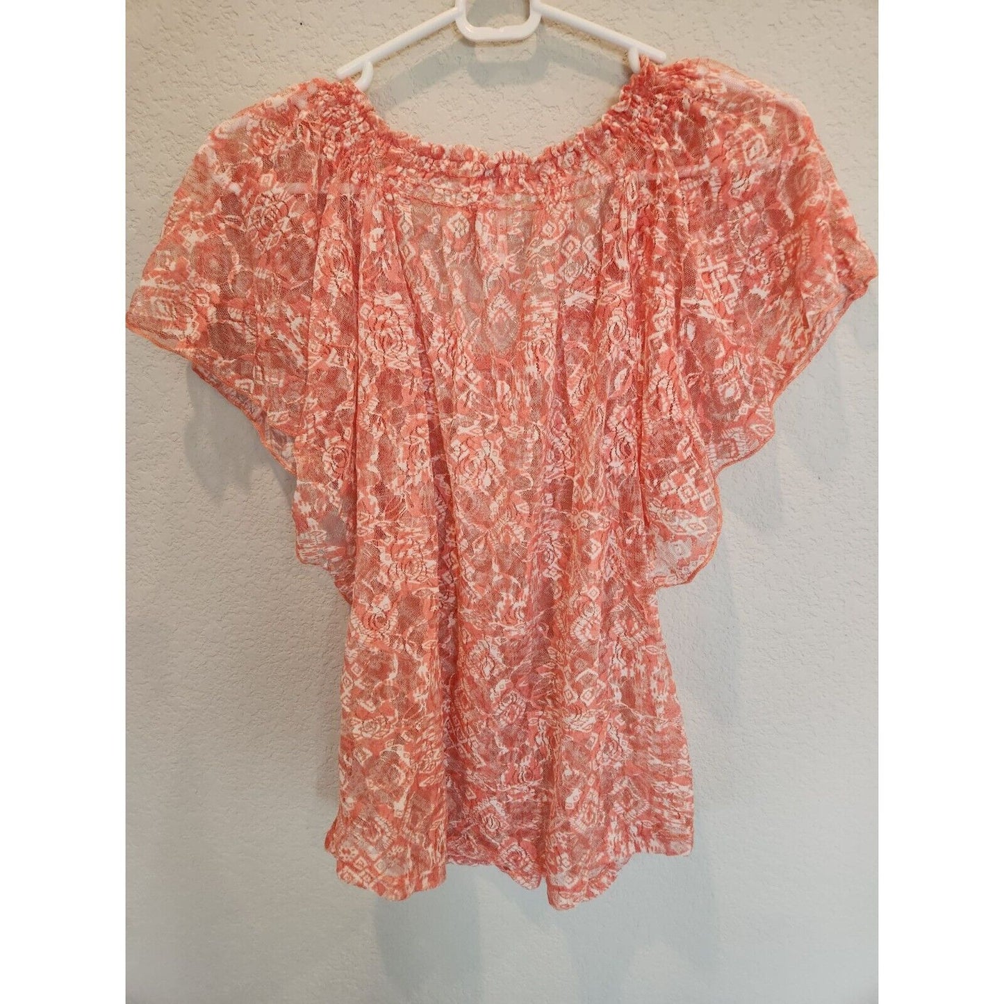 No Boundaries Juniors Sz L Pastel Orange Lace Top Boho