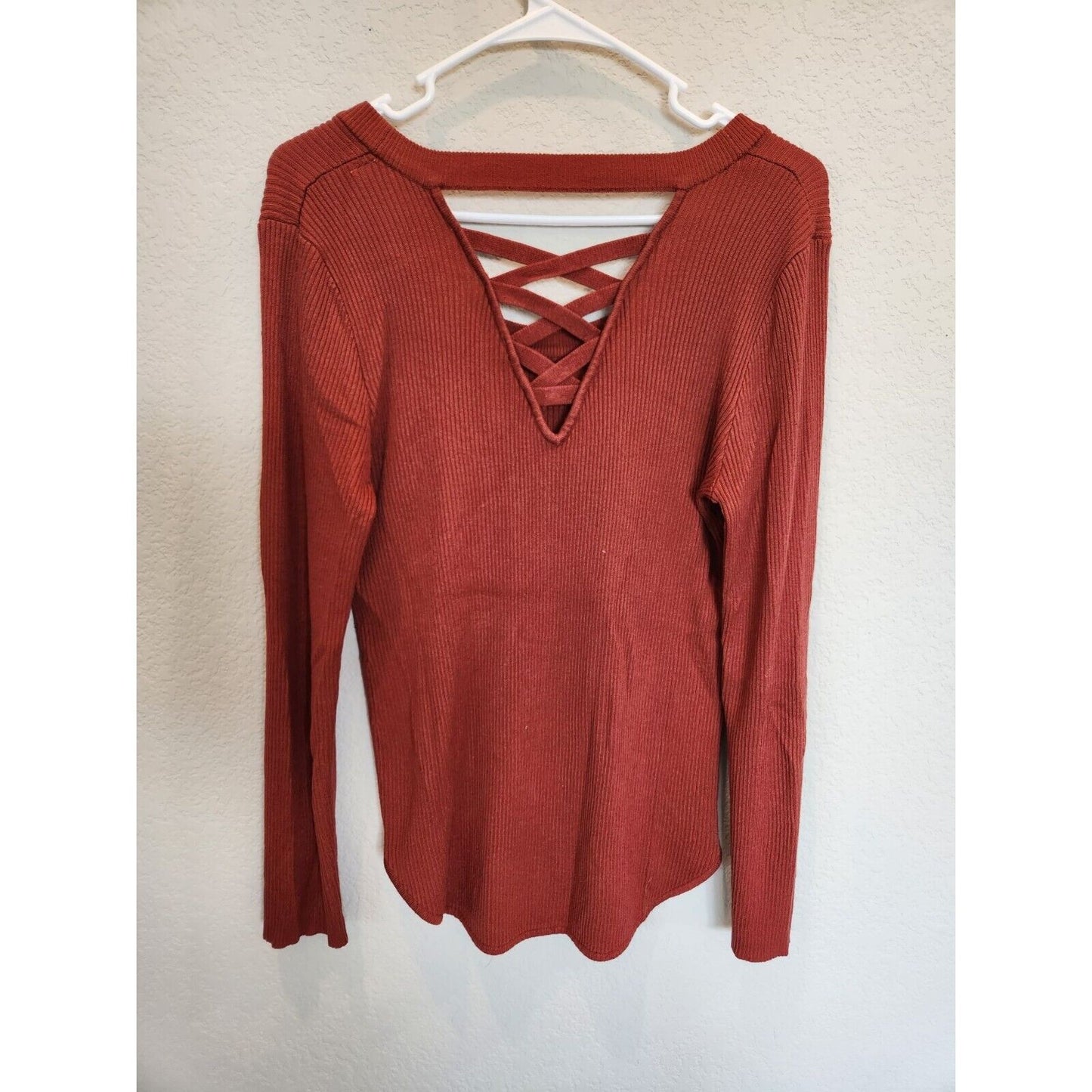 No Boundaries Juniors Sz XXL Burnt Orange Ribbed Long Sleeve Shirt