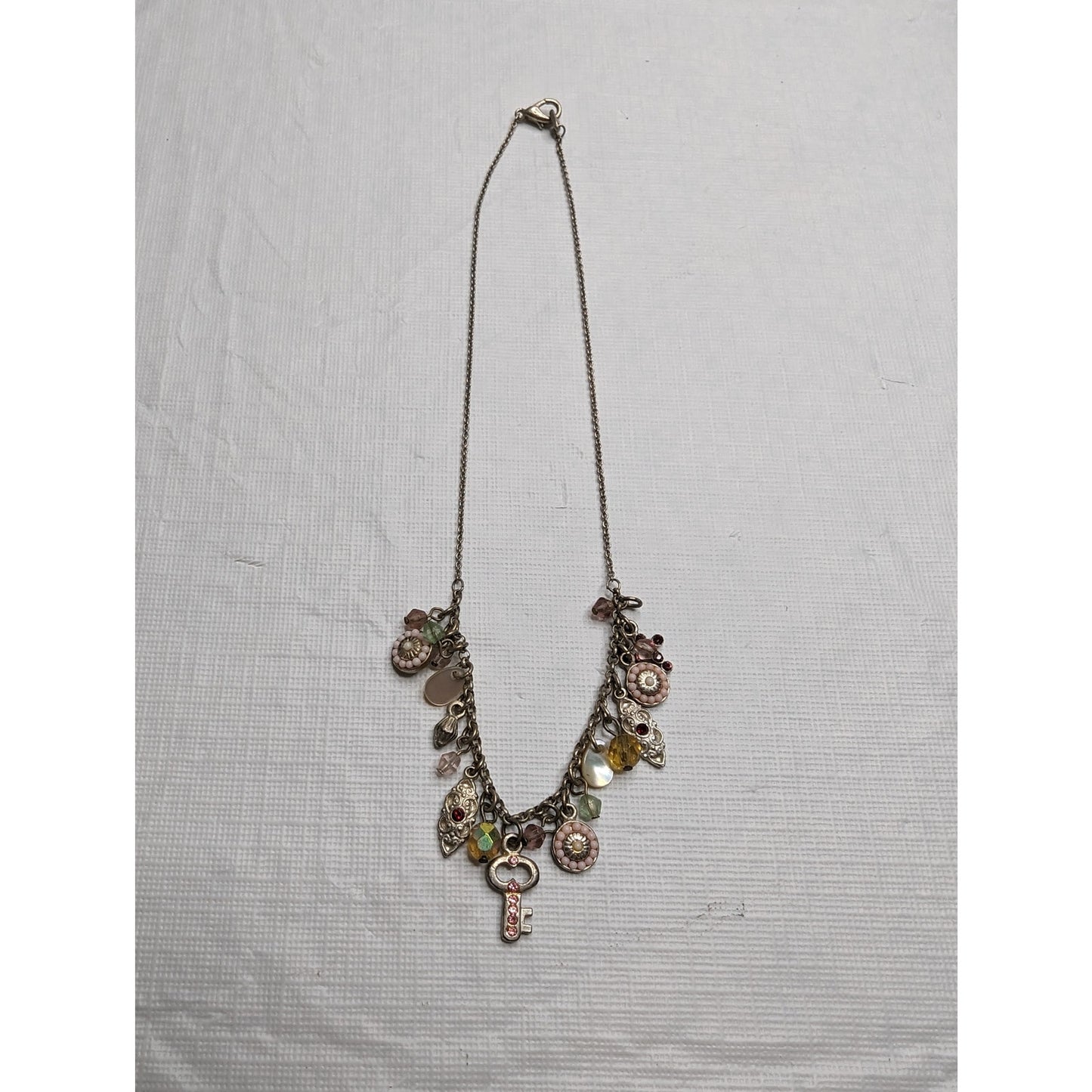Vintage Y2K Multi Pendant Dainty Necklace Key Pink and Silver